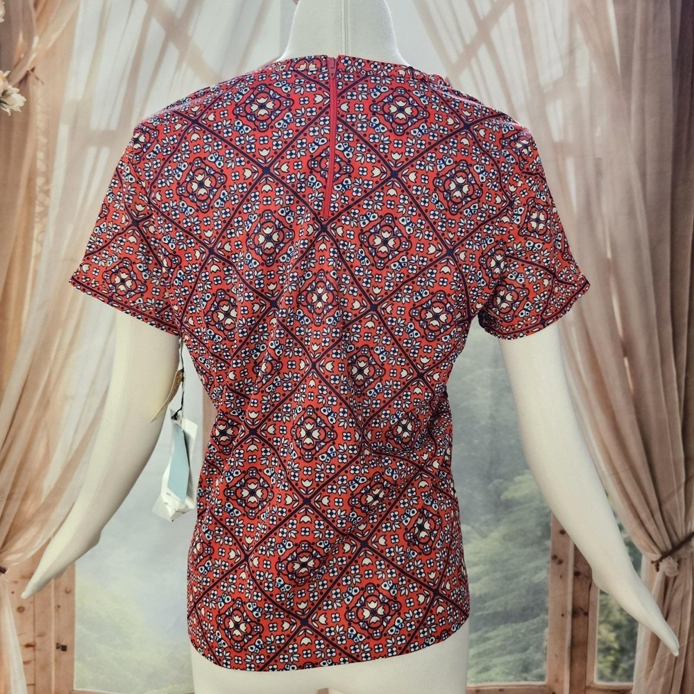 Vintage DEADSTOCK 1970s Blouse Scarf Set Red Blue Pattern Jean Celeste Ltd. - Picture 3 of 12